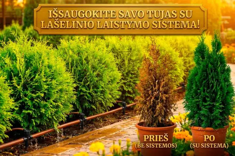 Išgelbėk savo Tują: Kodėl Lašelinė Tujų Laistymo Sistema yra Tikra Aukso Gysla (Ir Kaip Ją Įsirengti)?