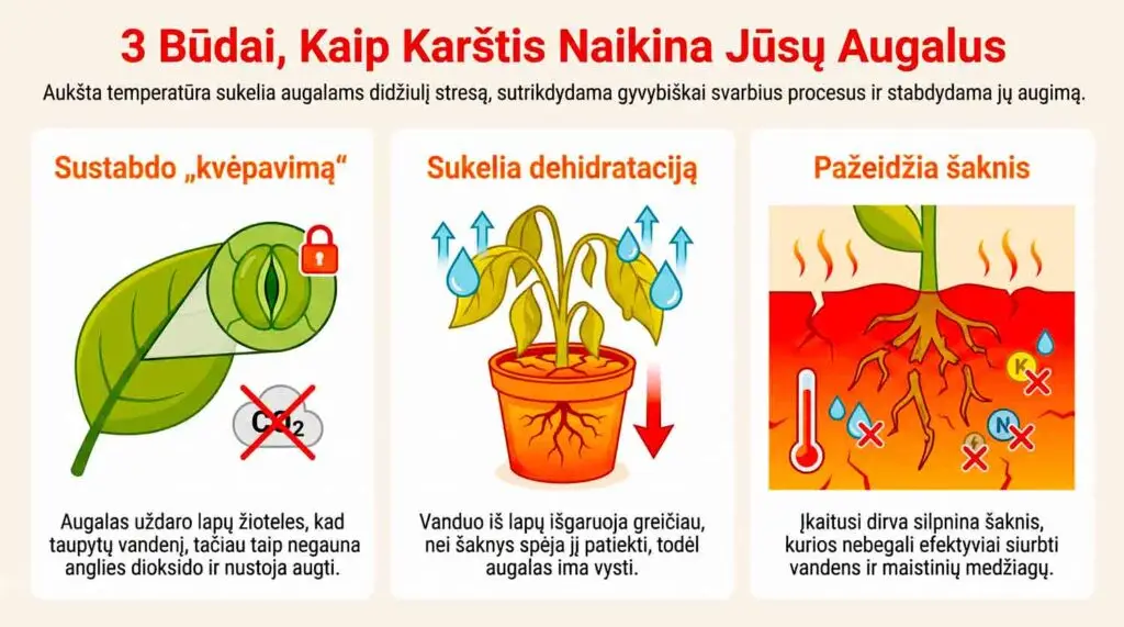 Kaip aukšta temperatūra veikia augalų fiziologiją?